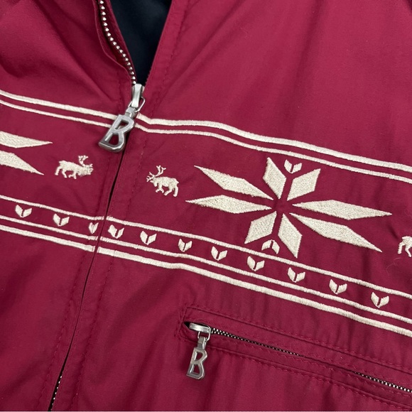 Vintage Bogner One-Piece Embroidered Ski Suit Fur Trimmed Hood Burgundy Sz 10 - Picture 9 of 16